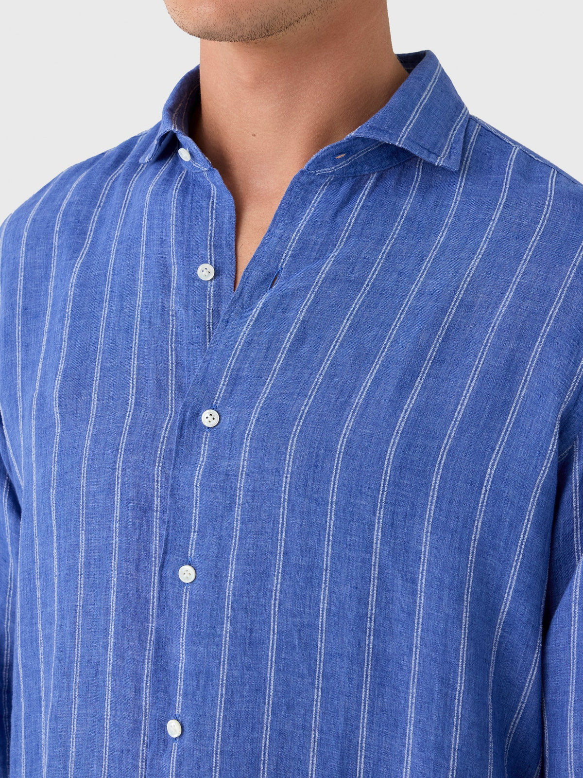 Peter Millar Crown Crafted Men's Astino Lino Pencil Stripe Sport Shirt