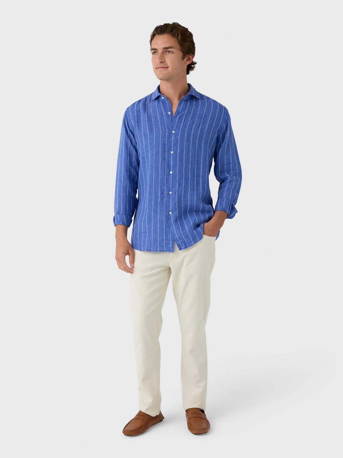 Peter Millar Crown Crafted Men's Astino Lino Pencil Stripe Sport Shirt