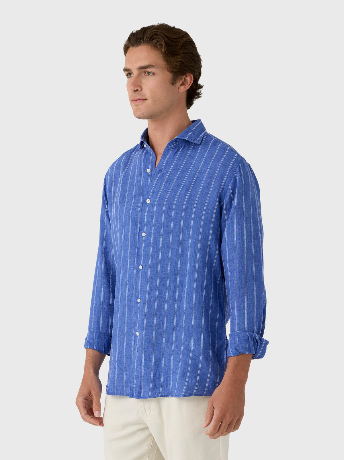 Peter Millar Crown Crafted Men's Astino Lino Pencil Stripe Sport Shirt