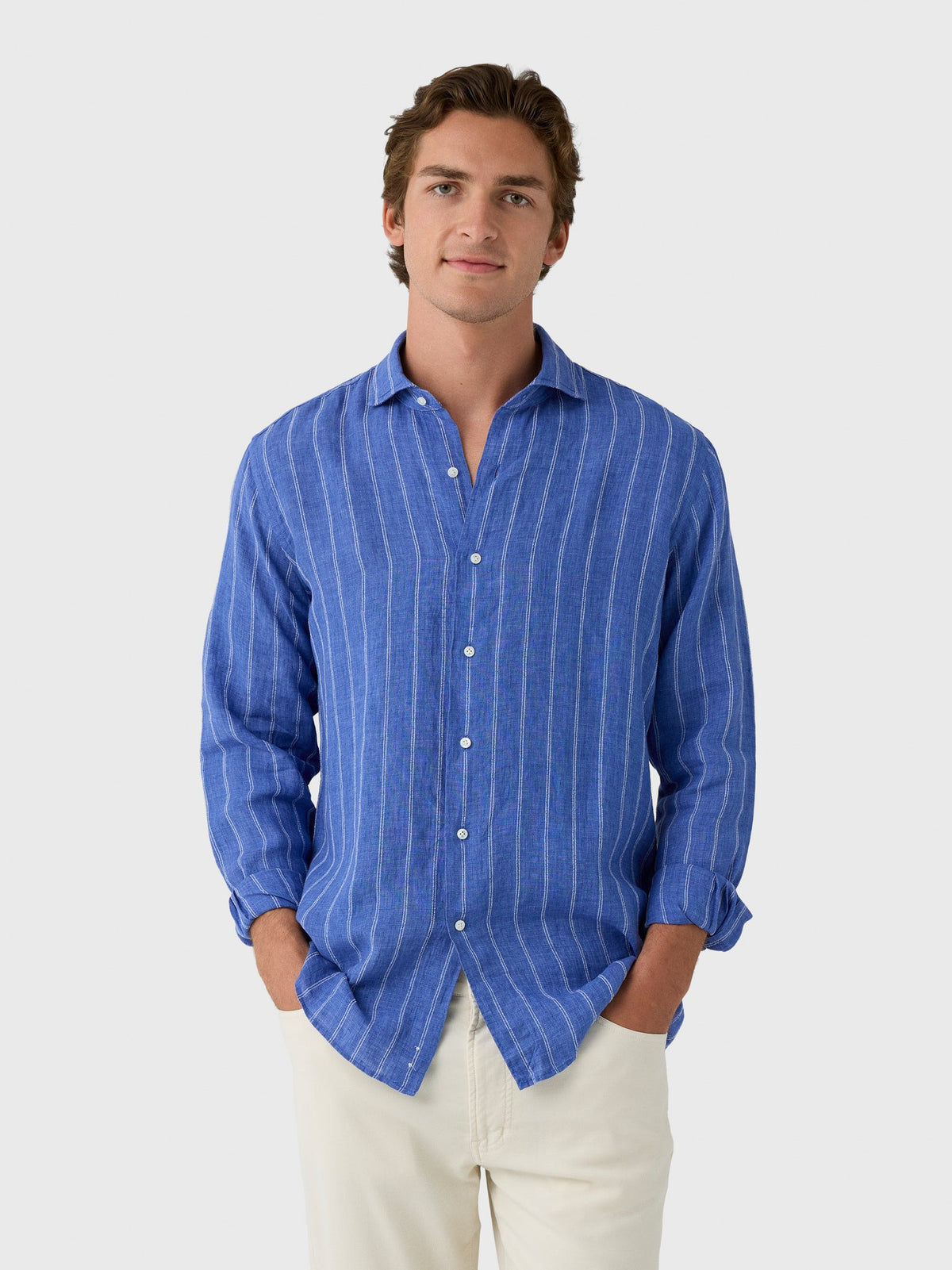 Peter Millar Crown Crafted Men's Astino Lino Pencil Stripe Sport Shirt